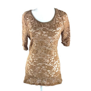 BKE Women's Tan Faux Lace Shirt Size Large